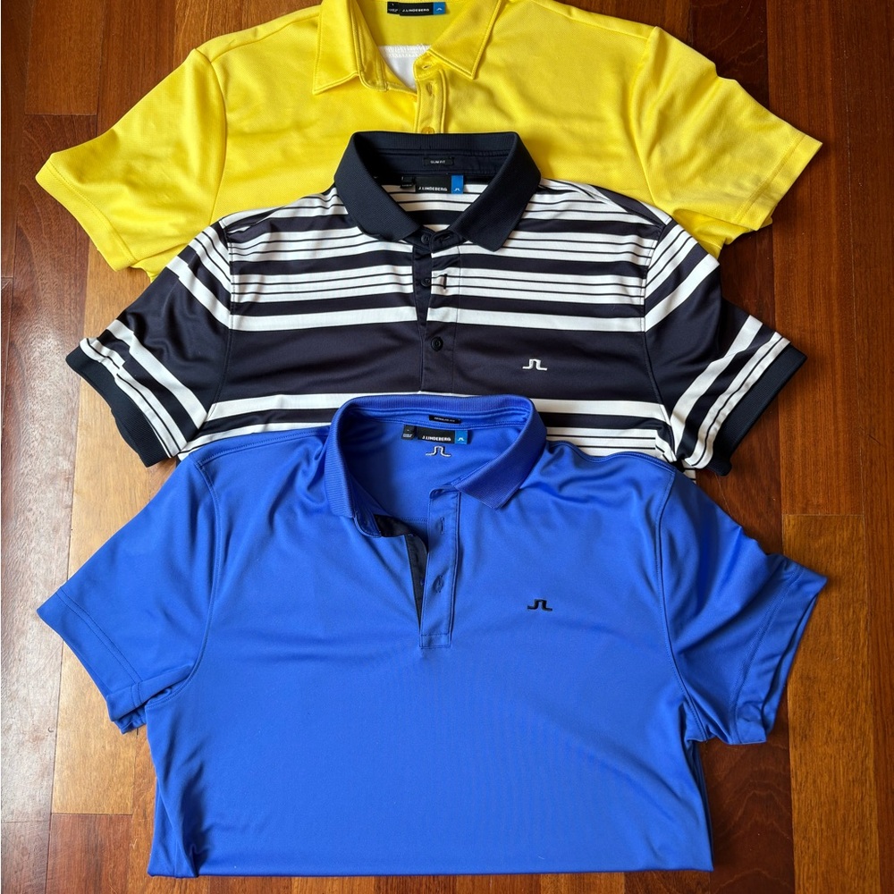 J.Lindeberg Men's Polo Shirts - Yellow, Striped Black and White, Blue